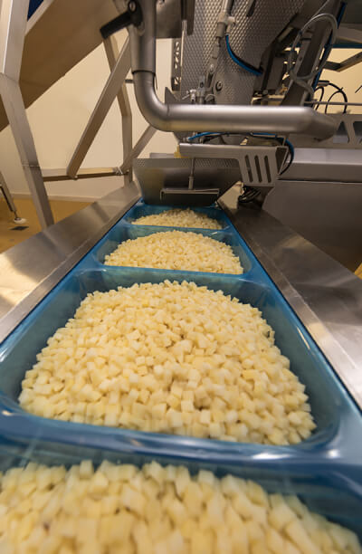 pommes de terre transformées en cubes